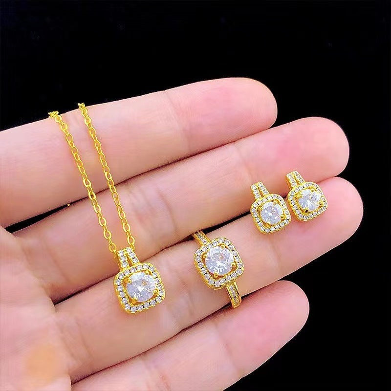 Fashion Jewelry Set Zircon Gem Pendant Chain Choker Necklace